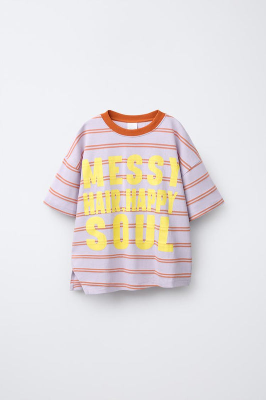 STRIPED AND TEXT T-SHIRT